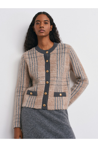 Dilvin 60986 سترة تريكو مزخرفة - مينك