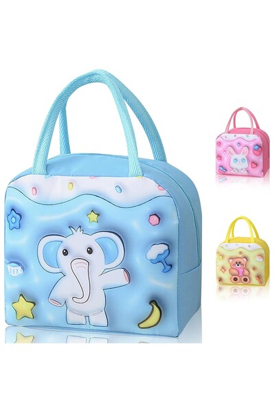 Flippy Insulated Kids Lunch Bag 3D Cartoon Elephant, Oxford, 23x13x19 cm, Blue