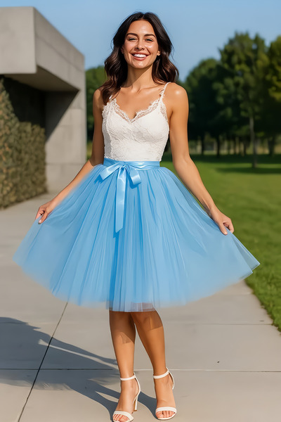 MadyaButik Kadın 6 Kat 65 Cm Elastik Midi/diz Boyu Tutu Etek 6 Katmanlı Pileli Astarlı Tütü Etek