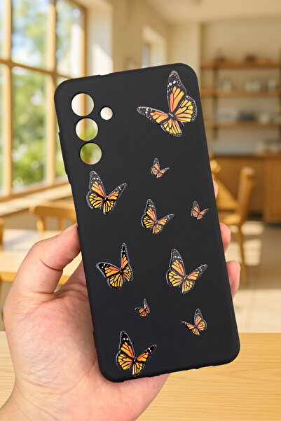 Vip Case Samsung Galaxy A04s Uyumlu Turuncu Kelebek Desenli Silikon Darbe Emici Klasik Korumalı Rubber Kılıf