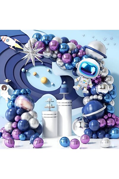 zola Σετ 108 μπαλονιών για arcade με θέμα το διάστημα, αστροναύτης, 100 αυτοκόλλητες κουκκίδες, μπλε/ασημί
