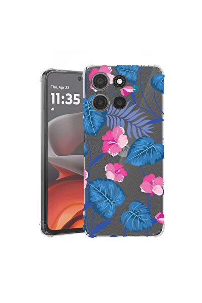 bestcase Husă antișoc pentru Motorola Edge 60 Pro cu design flori tropicale albastre, 2052054 AS 112