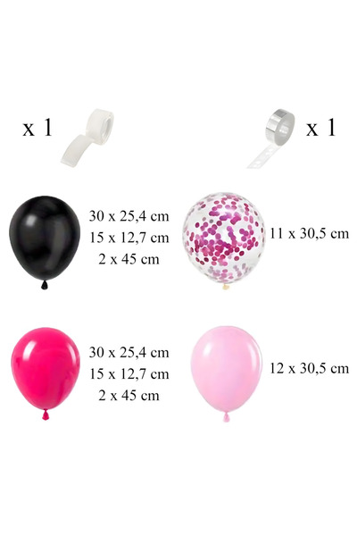 zola Σετ 133 μπαλονιών για αψίδα με κομφετί, 100 αυτοκόλλητες κουκκίδες διπλής όψης, κορδέλα 5 μέτρων, ροζ/μαύρο