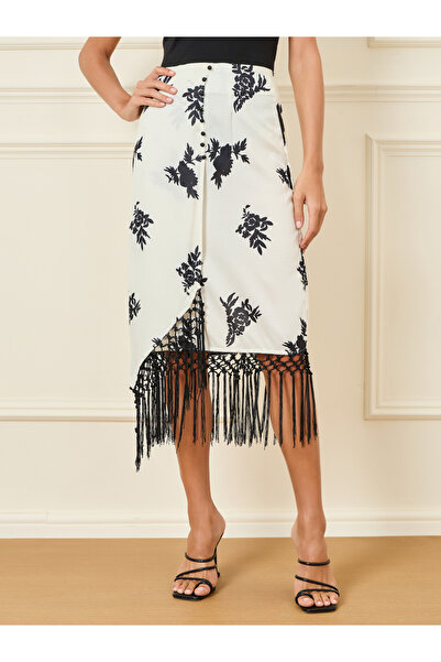 Styli Floral Print Tassel Hem Wrap Skirt