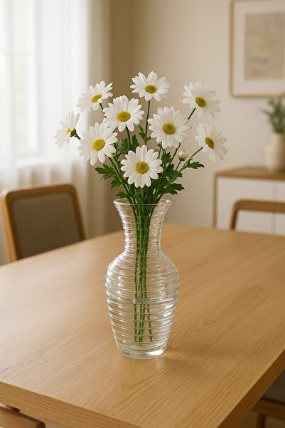 Kitchen Line Vază din sticlă cu model modern 37 cm – Ghiveci decorativ transparent