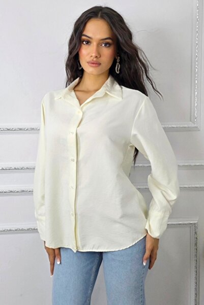 FashionForYou Bethany women's office shirt, with buttons and long sleeves, White, Size S/M