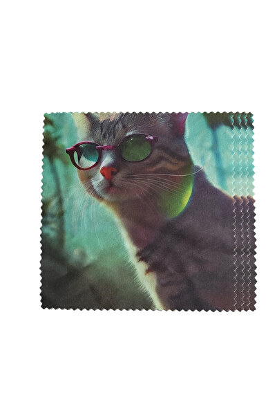 PriStyle Set of 4 x Glass and Plastic Glasses Cloths, for Contact Lenses and Phones, Cat Print