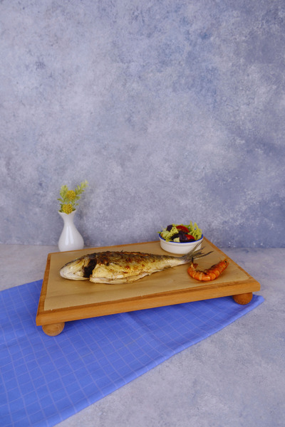 justwood Risus Top Footed 25X40 cm Wooden Rectangular Cake Presentation Serving Plate
