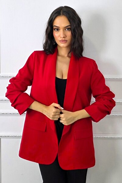 FashionForYou Alessia jacket with round lapels and decorative pockets, red