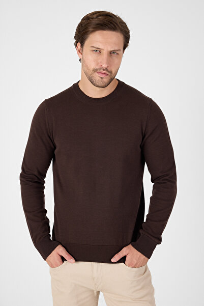 hateko Brown 100% Cotton Men's Crew Neck Knitwear Sweater