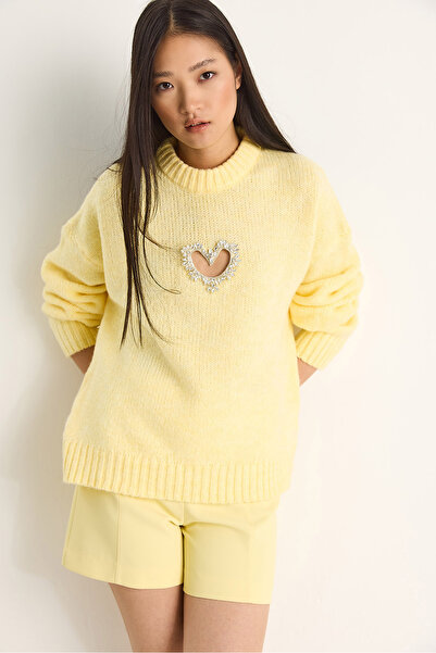 Bianco Lucci Kadın Kalp Detaylı Taş İşlemeli Triko Kazak 60261249