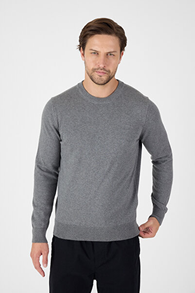 hateko Gray 100% Cotton Men's Crew Neck Knit Sweater