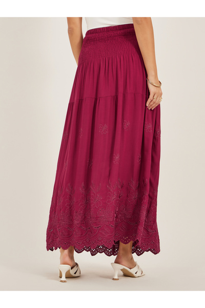 Styli Smocked Waist Tiered Schiffli Maxi Dress
