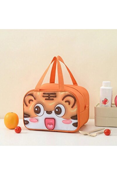 Flippy Geantă de prânz portabilă izotermă pentru copii, cu desene animate 3D, material Oxford, 27,5x18x20 cm, tigru, portocaliu