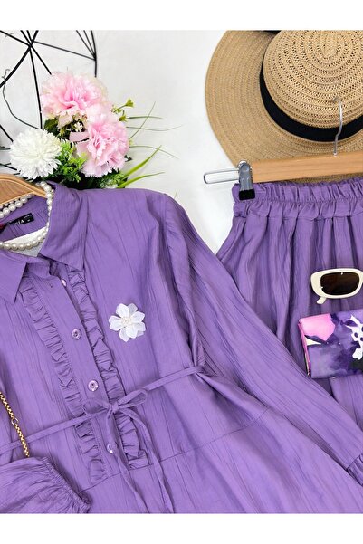 YEDİLALE Flower Brooched Skirt and Bluse Double Set 4906