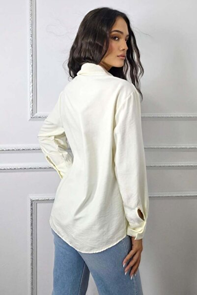FashionForYou Bethany women's office shirt, with buttons and long sleeves, White, Size S/M