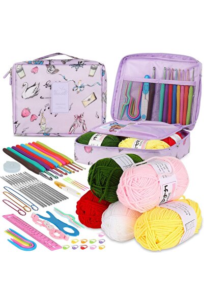 Saharaz مجموعة أدوات الكروشيه للمبتدئين، 59 قطعة، مع حقيبة تخزين أرجوانية، وم...