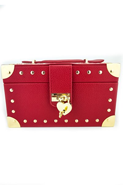 Doty - Jewelry Box in Leather with Detachable Compartment, Includes Lock and Key, Red