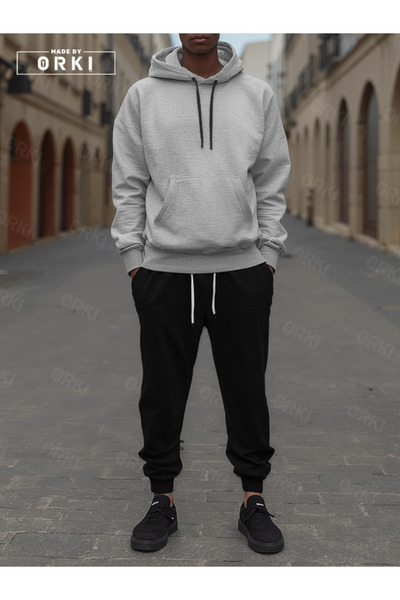 EFFRENATU Oversized Gray Hooded Sweatshirt Black Pants Jogger - Comfortable and Stylish Hoodie
