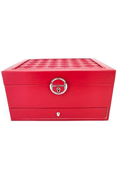Doty Jewelry Box Made of Leather, Elegant, with Drawer, 23 cm, Red