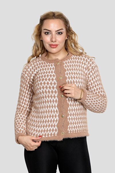 NEWCO Women's Gold Button Detail Yumoş Stylish Comfortable Fit Asymmetric Pattern Cardigan Jacket Sweater