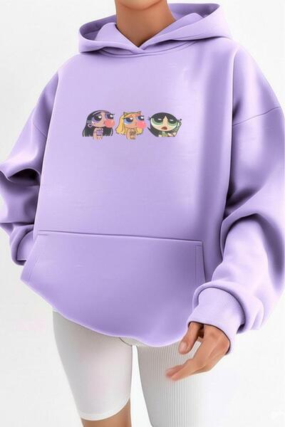 NO 601 Hanorac cu glugă groasă cu imprimeu Power Puff pentru femei