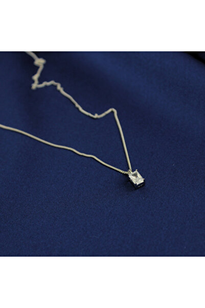 Line Jewelry Minimal Çelik Kolye, Gümüş Minik Taşlı Kolye, Şık Kolye