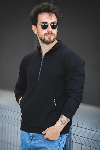 Oksit Мъжка блуза с цип, двуслойна, с полуяка и тясна кройка Barrac