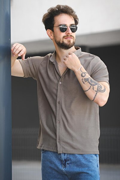 Oksit Чоловіча сорочка з еластичної лайкри з коротким рукавом з суддівським коміром Laend Slim Fit