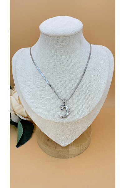 SK aksesuar قلادة فولاذية بسلسلة مرصعة بالأحجار على شكل هلال ونجمة