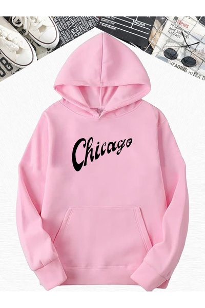 BENROMA Φούτερ μεγάλου μεγέθους με 3 νήματα χτενισμένο βαμβάκι ροζ Χικάγο με γράμματα