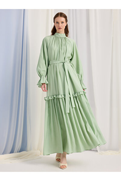 Store Wf فستان طويل بتفاصيل كشكشة بلون النعناع