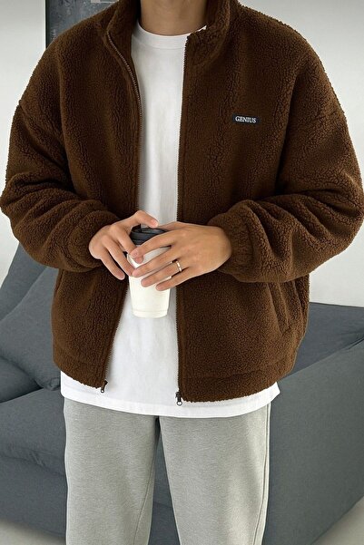 GENIUS STORE Oversize Plush Full Zipper Sweatshirt with Plush Inside Fleece Sherpa Fabric Sweatshirt