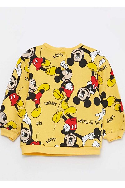 LC Waikiki LCW Baby Sarı Bisiklet Yaka Uzun Kollu Mickey Mouse Baskılı Kız Bebek Sweatshirt