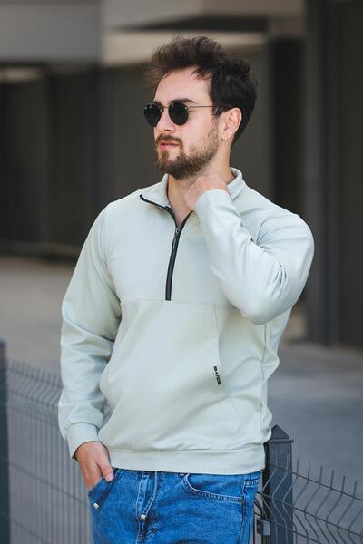 Oksit Мъжка блуза с цип, двуслойна, с полуяка и тясна кройка Barrac