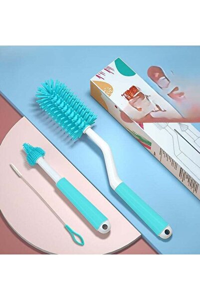 kiddoz مجموعة فرشاة زجاجات السيليكون متعددة الوظائف بمقبض طويل