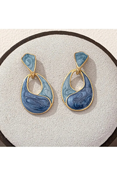 C&K Atelier Paslanmaz Çelik Mavi Desenli Damla Küpe – Modern Şık Tasarım