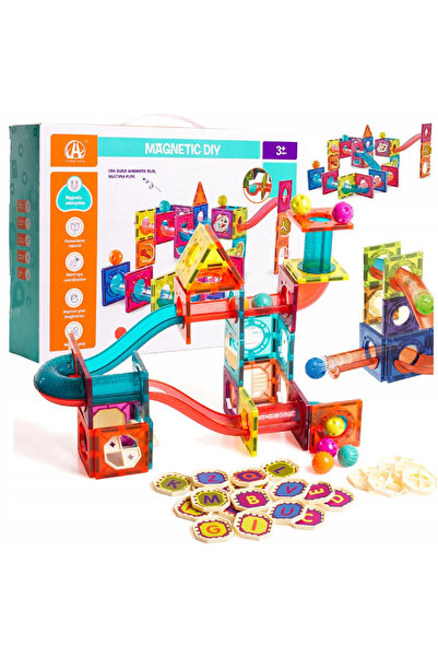 İSP 2 in 1 Magnetic Educational and Creative Set with 78 Pieces, Ball Track, "MAGWORLD", Numerous Possibilities
