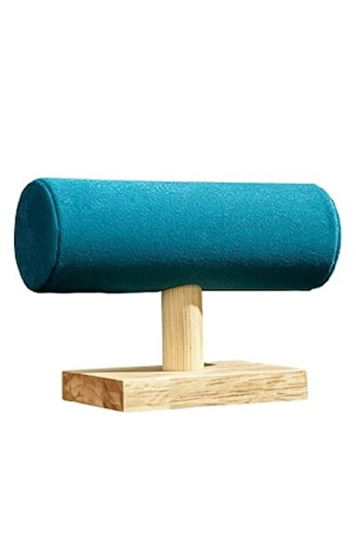 Doty Suport de prezentare pentru brățări și ceasuri din catifea de lemn, formă cilindrică, 15 cm, catifea verde smarald și bam