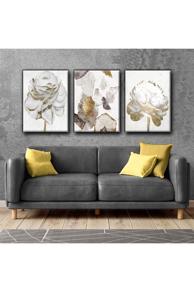 Harikabirev Pictură abstractă aurie | TABLO PE Pânză FĂRĂ CADRU 3L VEZI CZSDK...