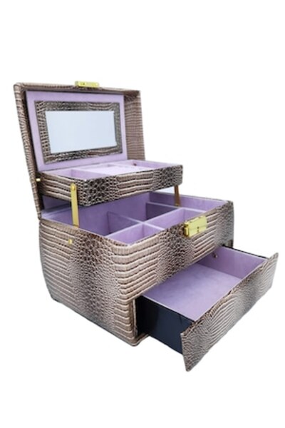 Doty - Elegant Faux Leather Jewelry Box with Compartments, Beige