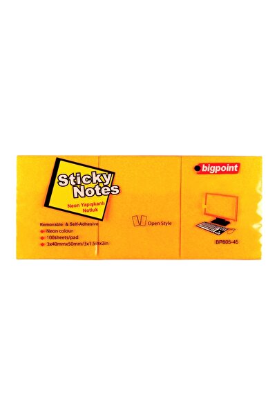 Bigpoint Adhesive Note Paper 3-Pack 40X50Mm Neon Orange X 4 Pack