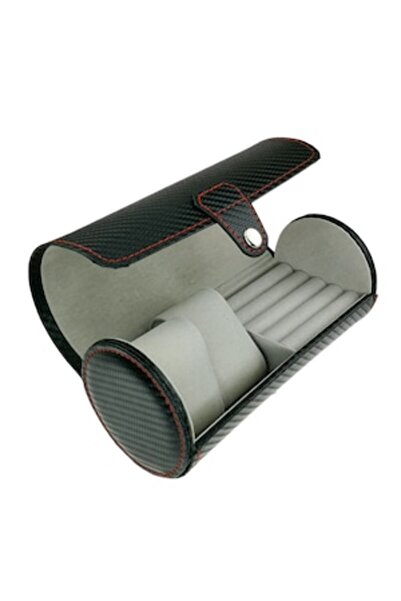 Exclusiv Online Deals Cylinder-shaped box for watches and jewelry, black carbon design, 19 cm