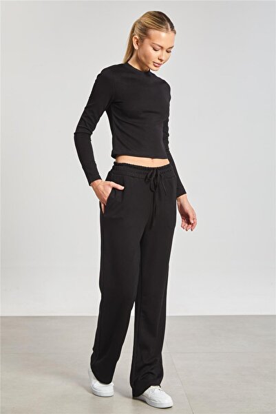 BARRELS AND OIL Women's Long Sleeve Modal Two-Piece Set - Black