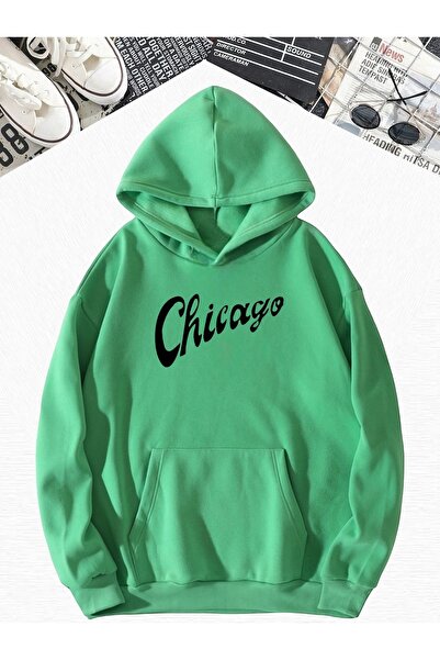 DM DOLCE MORE سويت شيرت أخضر شيكاغو مكتوب كبير الحجم