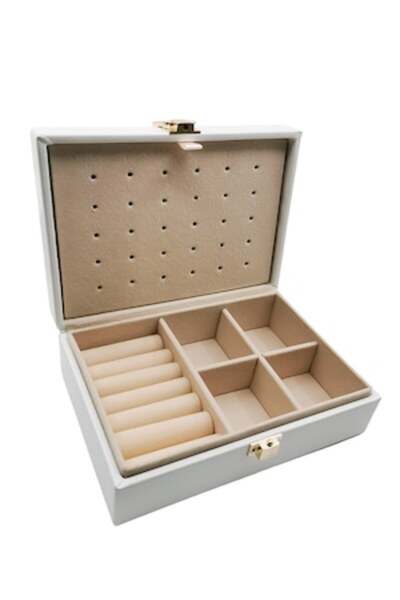 Doty Jewelry Box Blanchy Doty®, creative design, portable, leather, gold accents, 16x12 cm, white