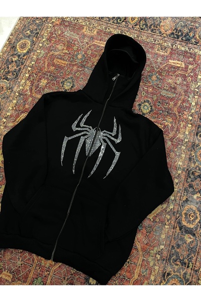 Gofeel Spider Örümcek Parıltılı Taşlı Maskeli Sweatshirt Hırka