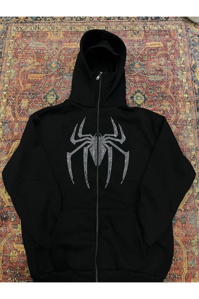 Gofeel Y2k Spider Taş Detaylı Kar Maskeli Oversize Unisex Hırka