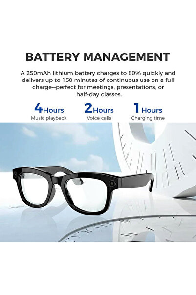 Tradeo Smart Video Recording Sunglasses with Camera, Wireless App Control, Black Frame