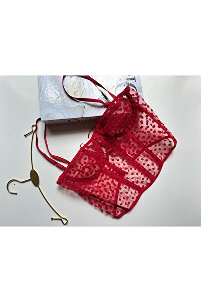 Dalliance Lingerie kırmızı transparan korse